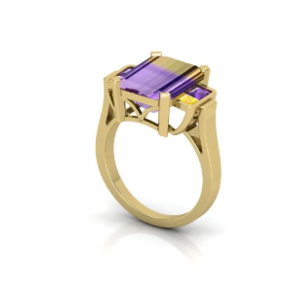 Natural Ametrine, Amethyst and Citrine ring in 10K Yellow Gold - Picture 2 of 3